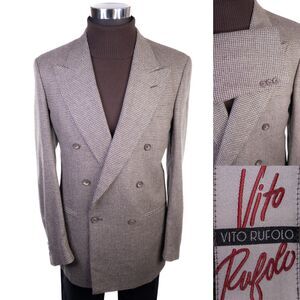 Vito Rufolo Sport Coat Blazer Tweed Light Brown 40-42R Wool Silk Double Breasted